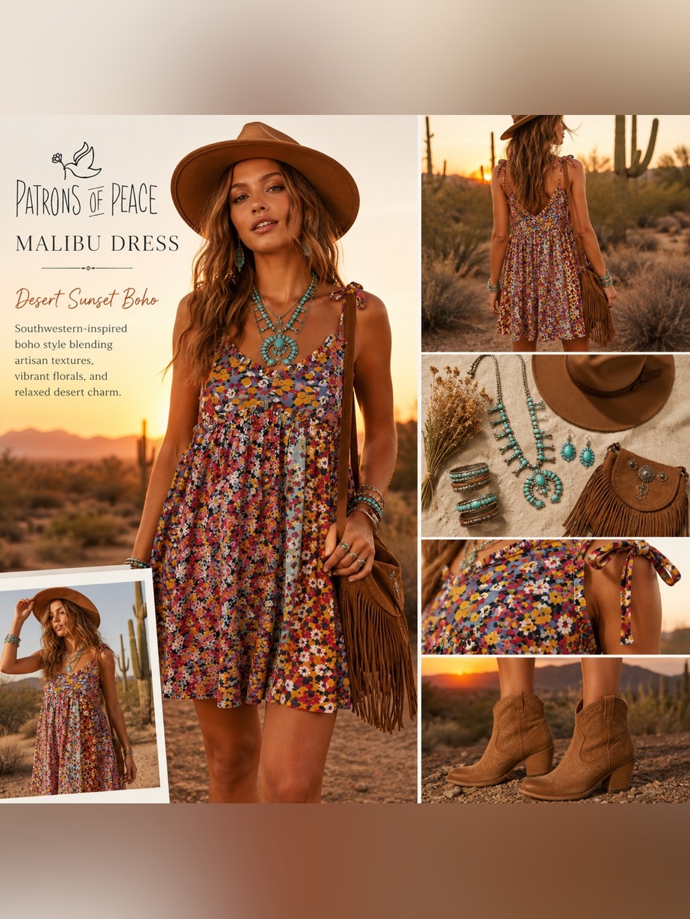 Patrons of Peace Malibu Dress M Floral Babydoll Mini Dress Western Boho C1 - Picture 4 of 15